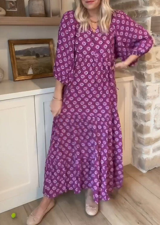 Floral Print Bell Sleeve Maxi Dress
