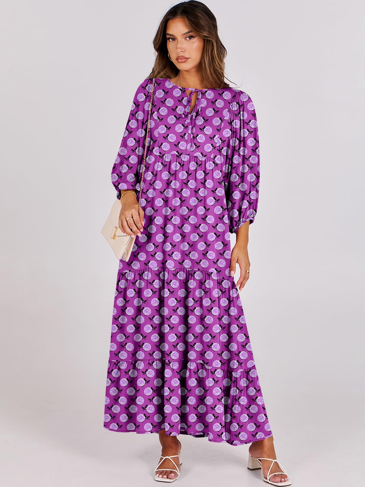 Floral Print Bell Sleeve Maxi Dress