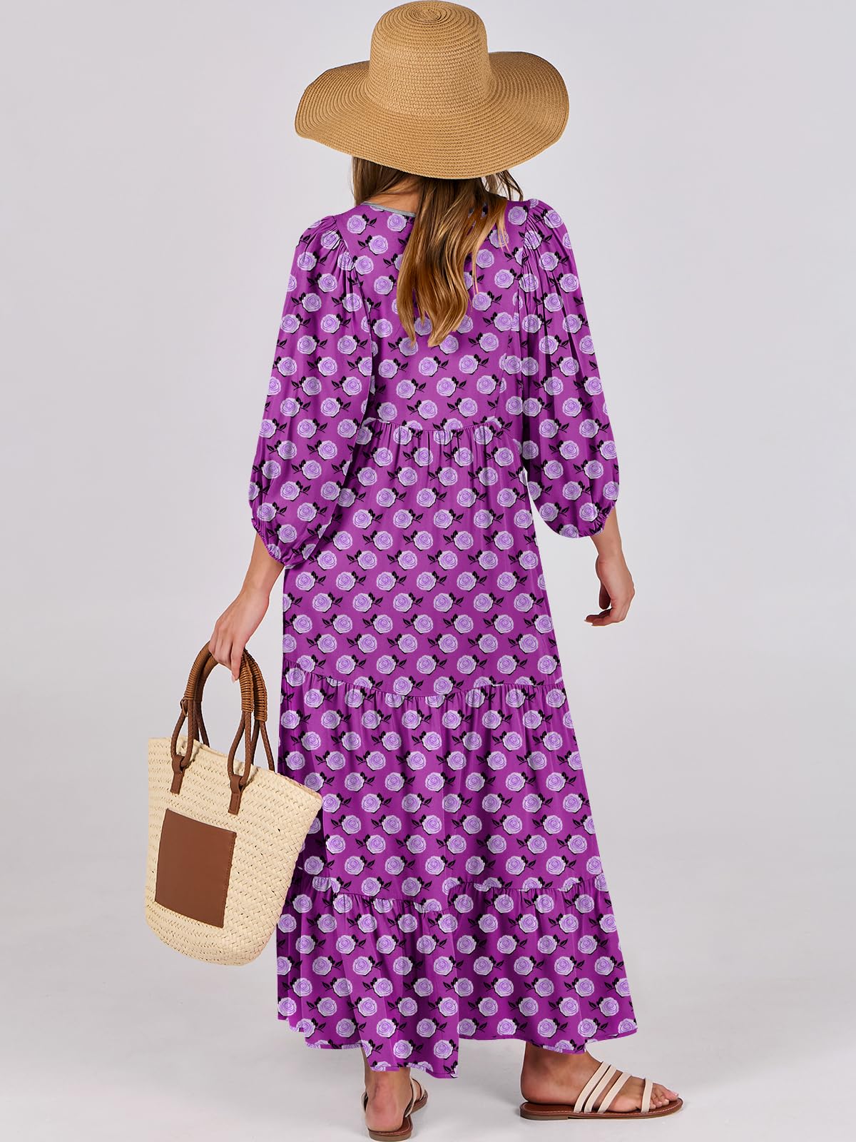 Floral Print Bell Sleeve Maxi Dress