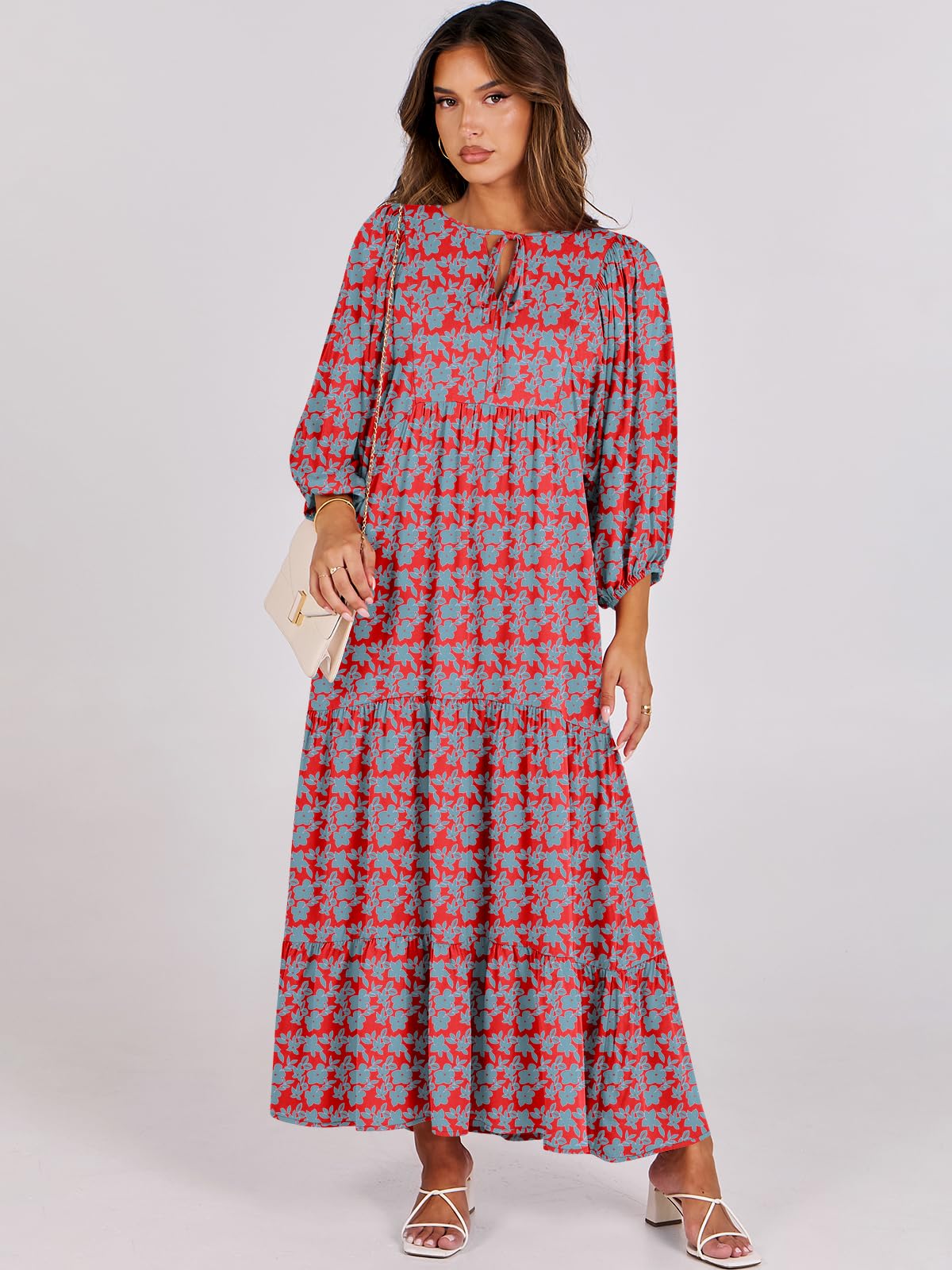 Floral Print Bell Sleeve Maxi Dress