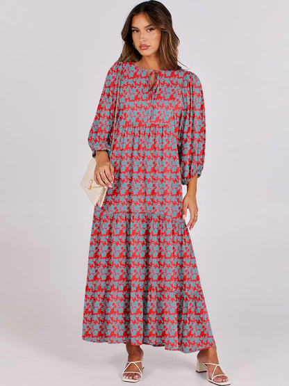 Floral Print Bell Sleeve Maxi Dress