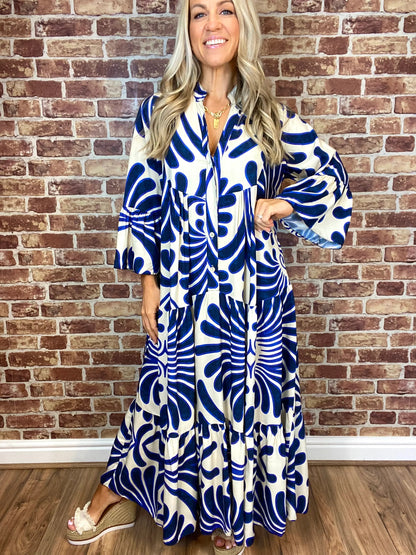 Floral Print Bell Sleeve Soft and Breathable Maxi Dress