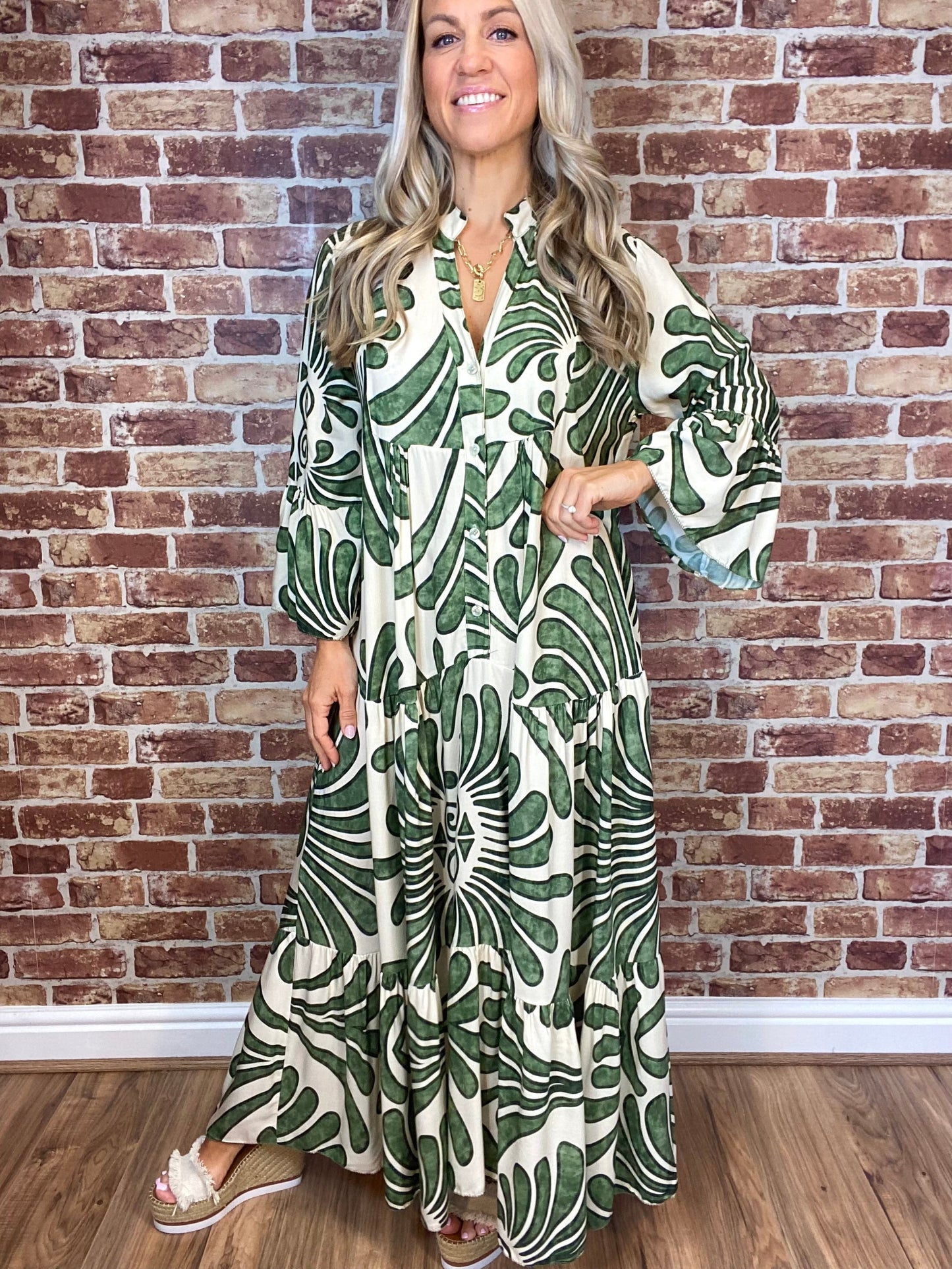 Floral Print Bell Sleeve Soft and Breathable Maxi Dress