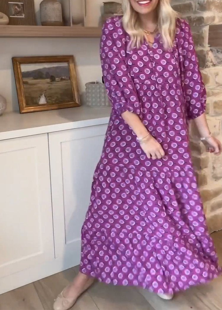 Floral Print Bell Sleeve Maxi Dress