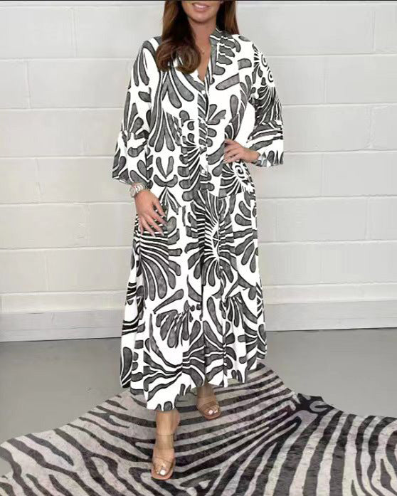 Floral Print Bell Sleeve Soft and Breathable Maxi Dress