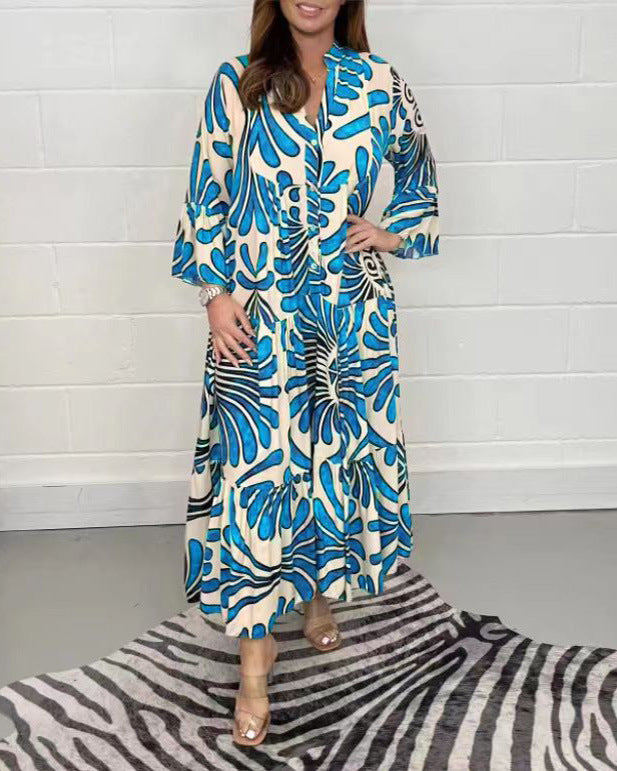 Floral Print Bell Sleeve Soft and Breathable Maxi Dress
