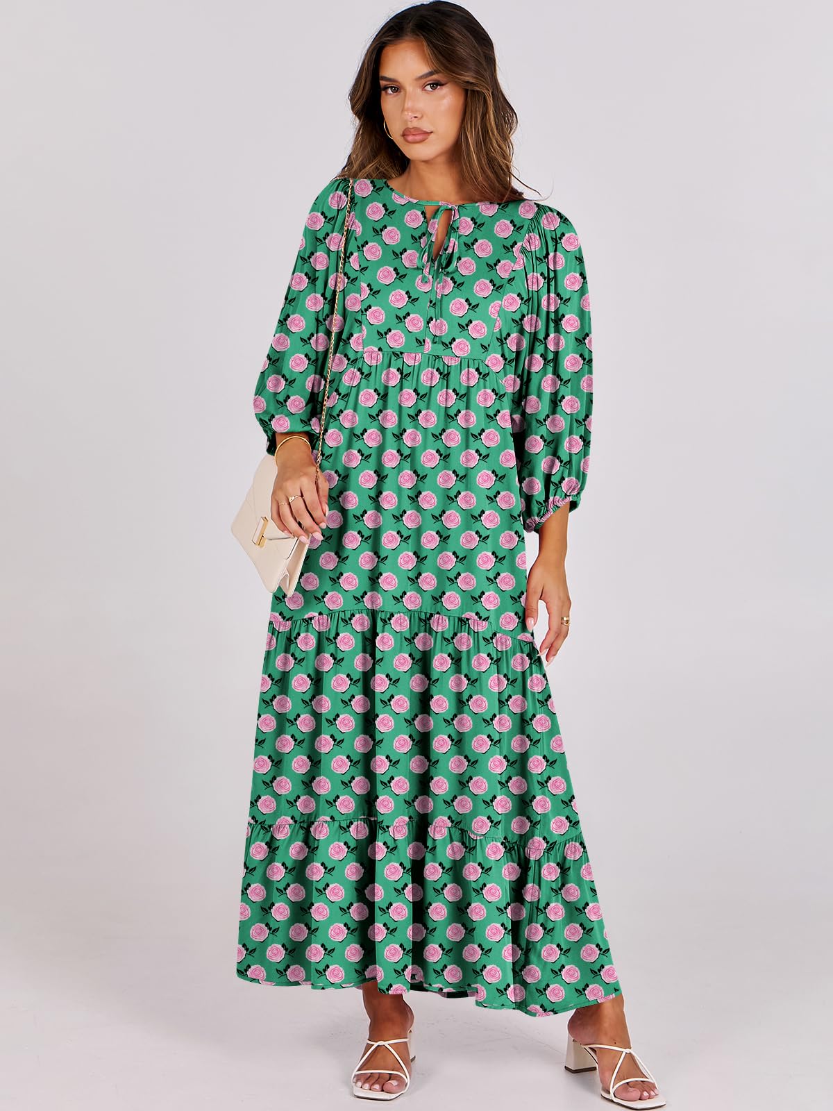Floral Print Bell Sleeve Maxi Dress