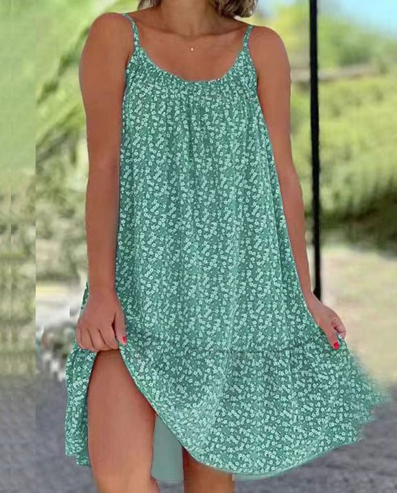 Floral Print Large Hem Suspender Midi Dress