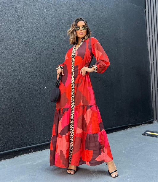 Floral Print Leopard Maxi Dress