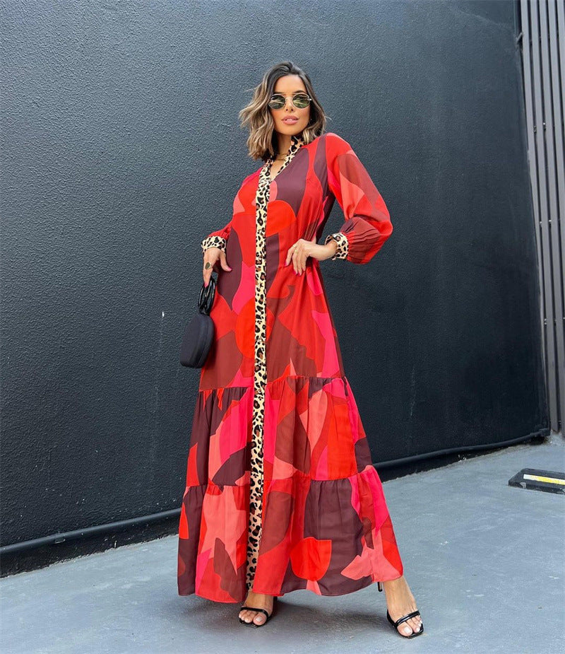 Floral Print Leopard Maxi Dress