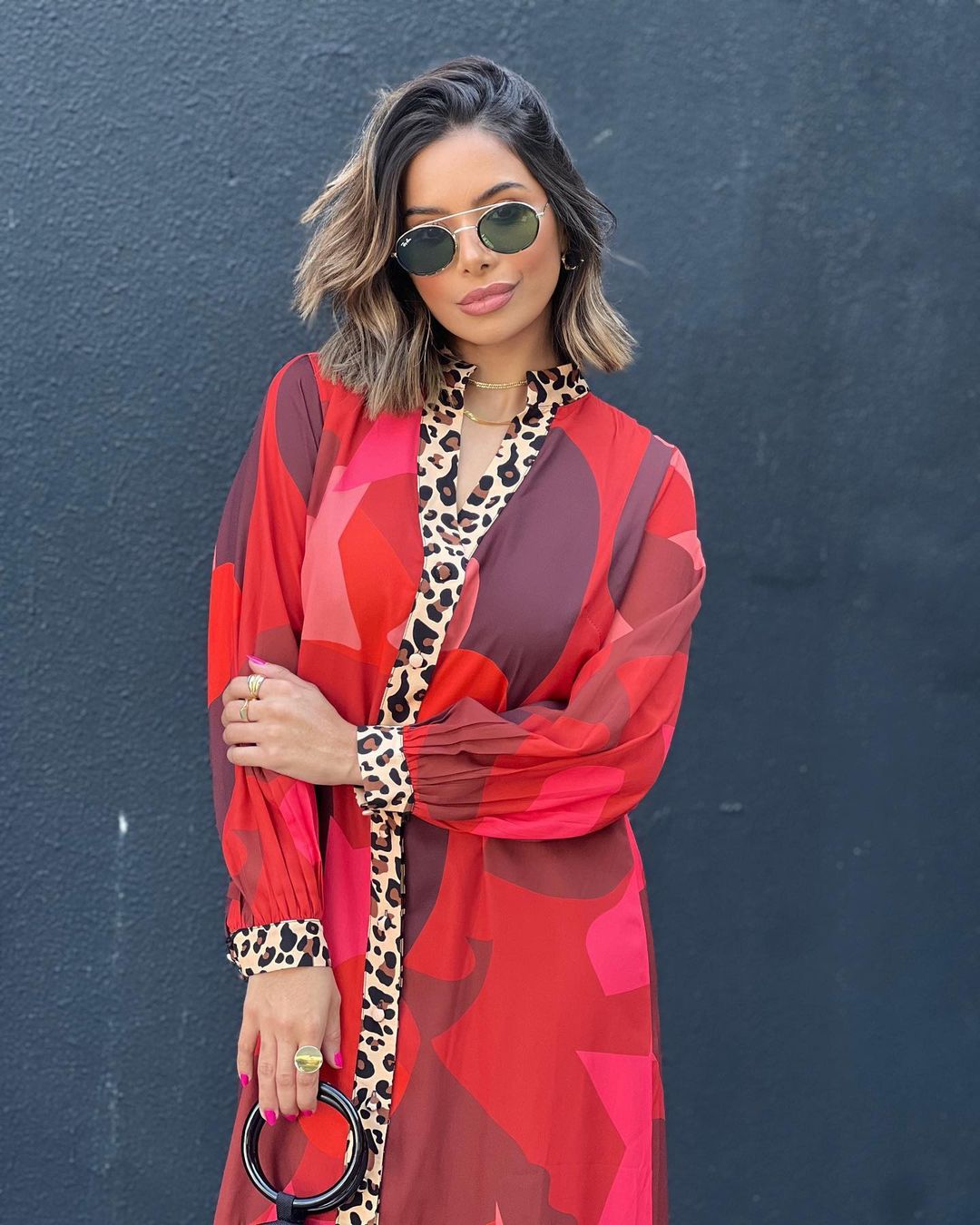 Floral Print Leopard Maxi Dress