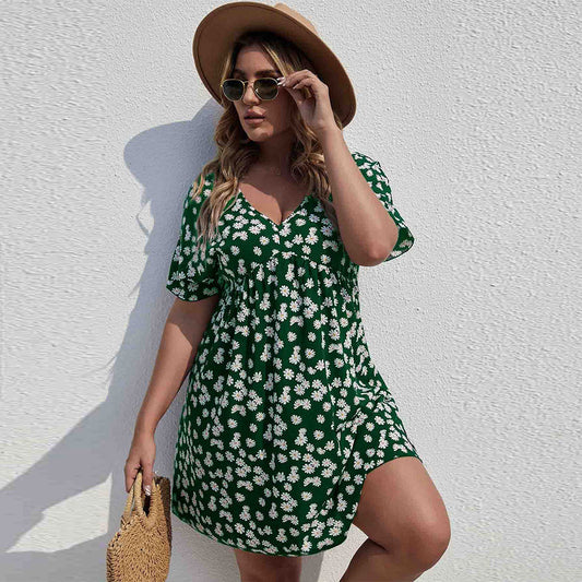 Floral Print Oversized Waist Wide Hem Midi Dress