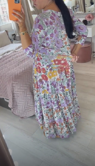 Floral Print Waist Wrap Maxi Dress