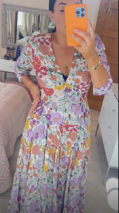 Floral Print Waist Wrap Maxi Dress