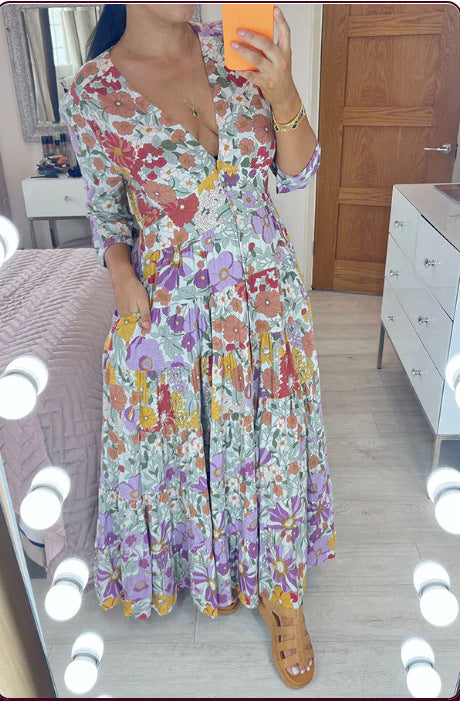 Floral Print Waist Wrap Maxi Dress