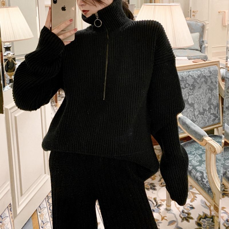 Knitted Pit Top Wide Leg Pants Suit