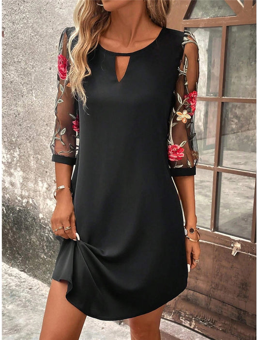 Lace Three Quarter Sleeve Waist Midi Dress