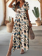 Leaf Print Slit Maxi Dress