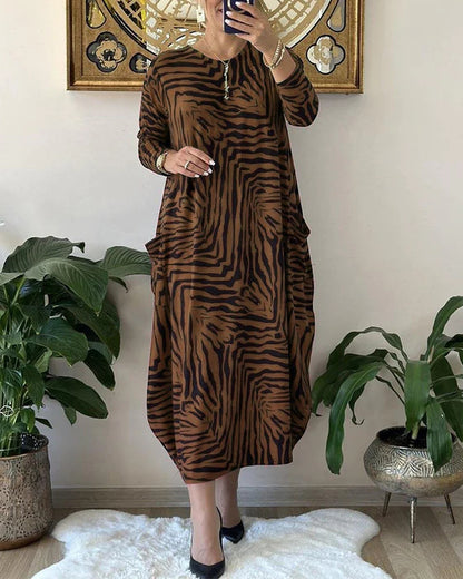 Leopard Print Pocket Shirt Maxi Dress