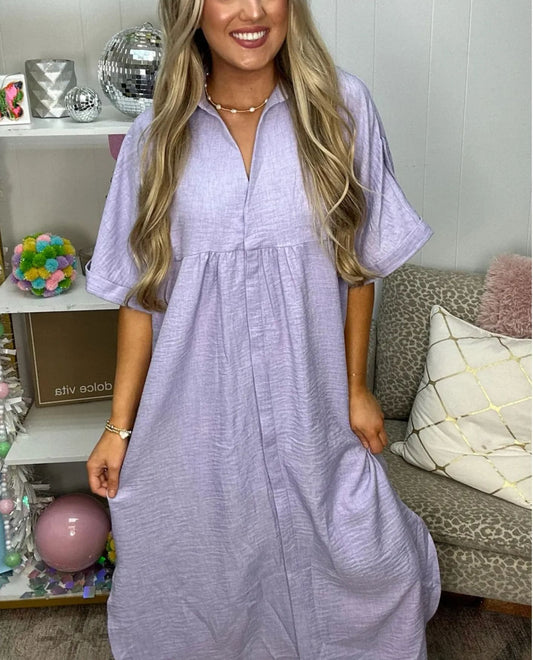 Solid Color Pleated Pockets Maxi Dress