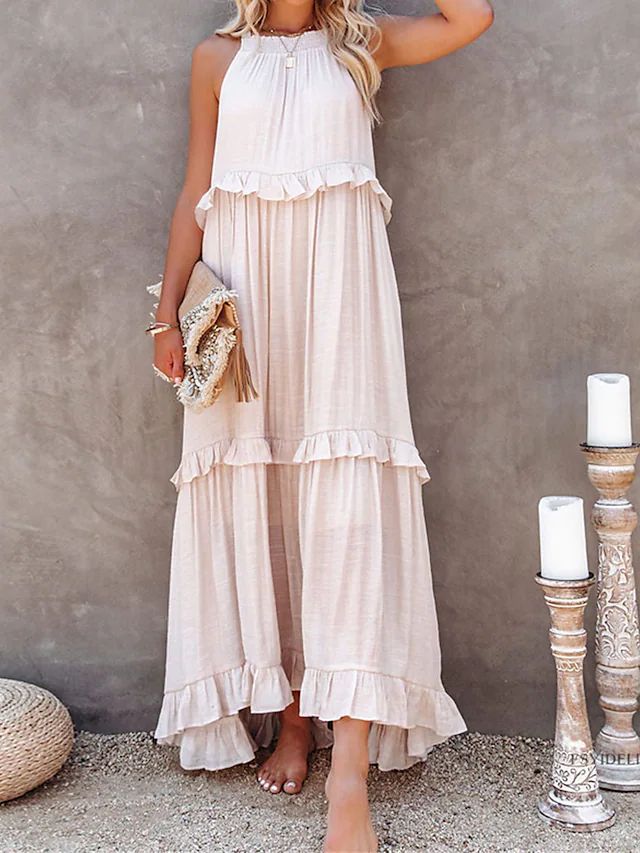 Solid Color Sleeveless Suspenders Mopping Maxi Dress