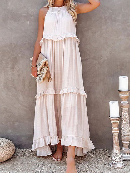 Solid Color Sleeveless Suspenders Mopping Maxi Dress