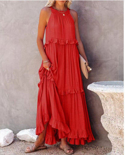 Solid Color Sleeveless Suspenders Mopping Maxi Dress