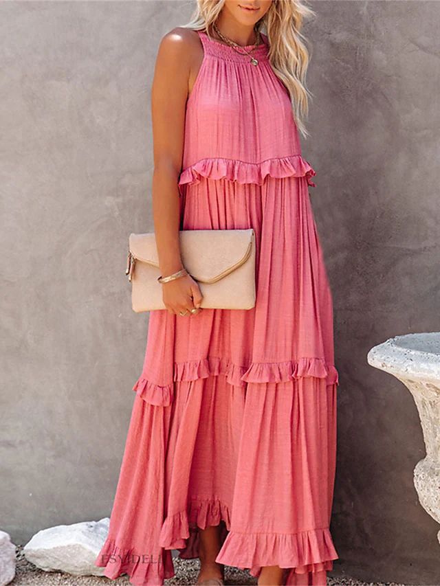 Solid Color Sleeveless Suspenders Mopping Maxi Dress