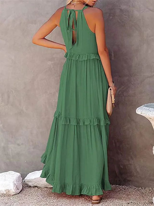 Solid Color Sleeveless Suspenders Mopping Maxi Dress