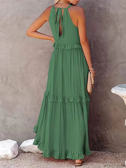 Solid Color Sleeveless Suspenders Mopping Maxi Dress