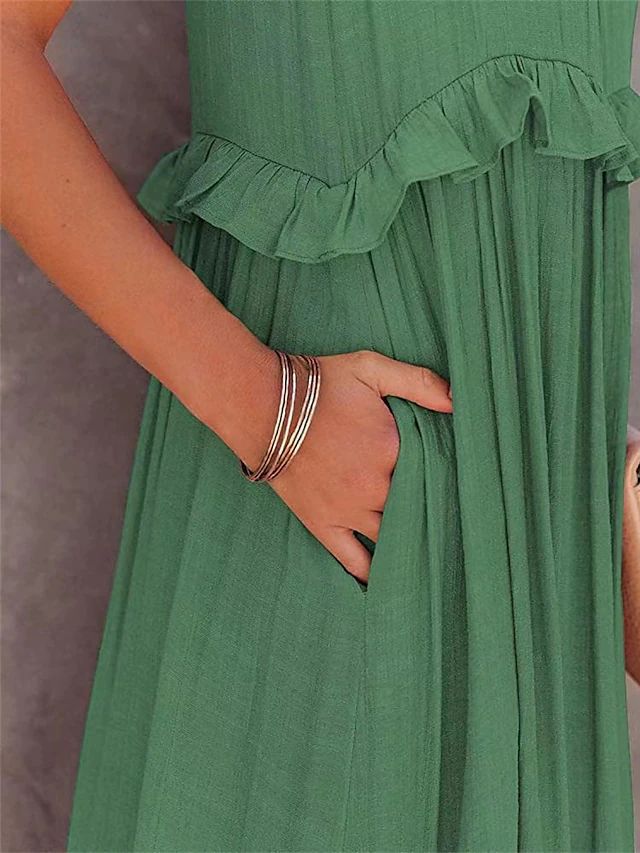 Solid Color Sleeveless Suspenders Mopping Maxi Dress