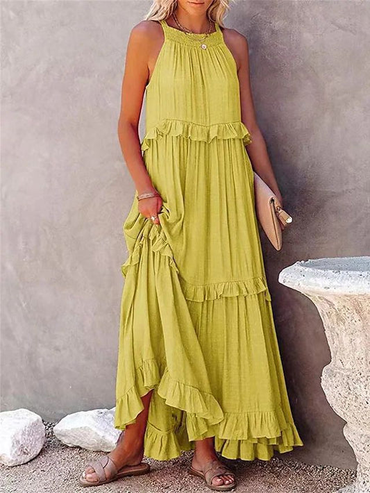 Solid Color Sleeveless Suspenders Mopping Maxi Dress