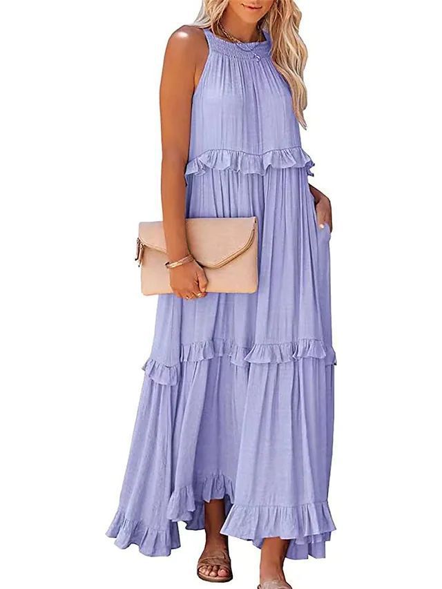 Solid Color Sleeveless Suspenders Mopping Maxi Dress