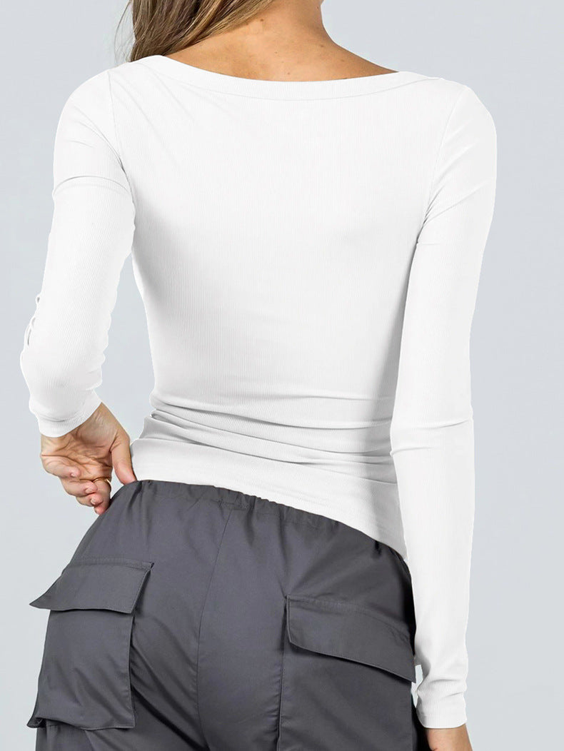 Solid Color U Neck Slim Fit T-Shirt