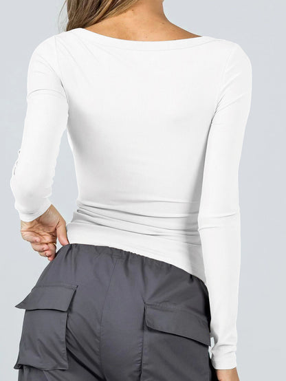 Solid Color U Neck Slim Fit T-Shirt