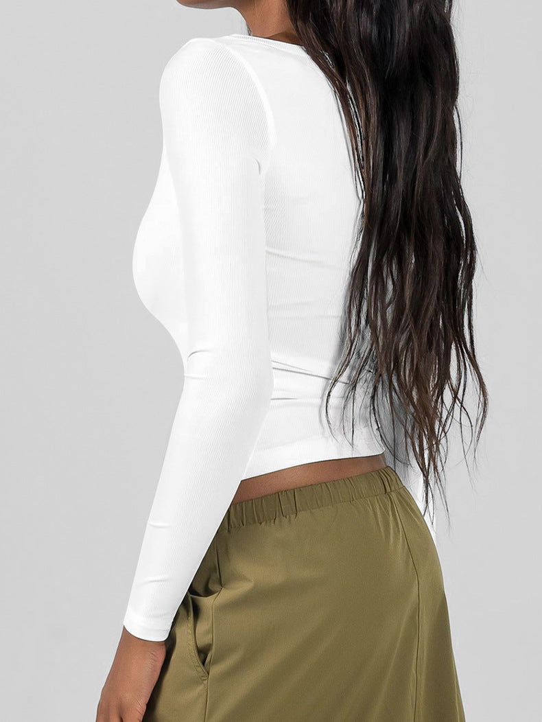 Solid Color U Neck Slim Fit T-Shirt