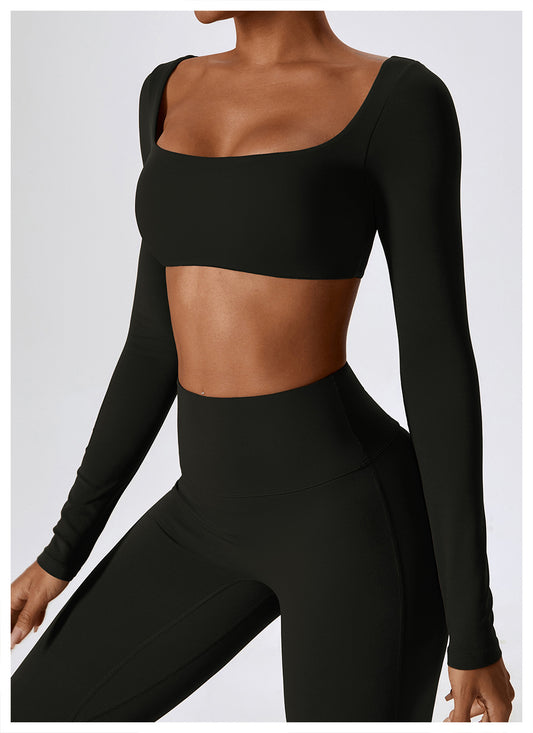 Square Neck Quick Drying Long Sleeve Yoga Top