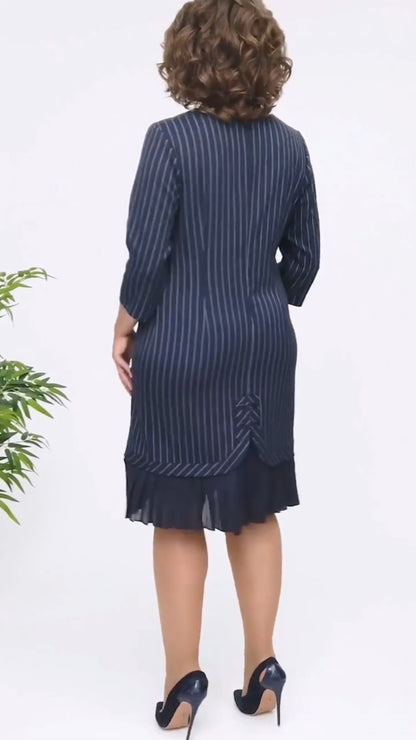 Striped Mesh Smocked Panel Midi Dress