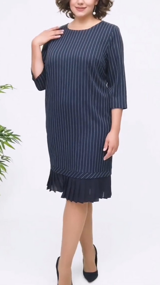 Striped Mesh Smocked Panel Midi Dress