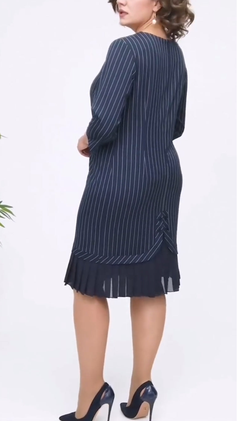 Striped Mesh Smocked Panel Midi Dress