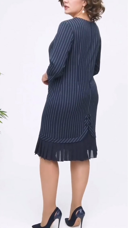 Striped Mesh Smocked Panel Midi Dress