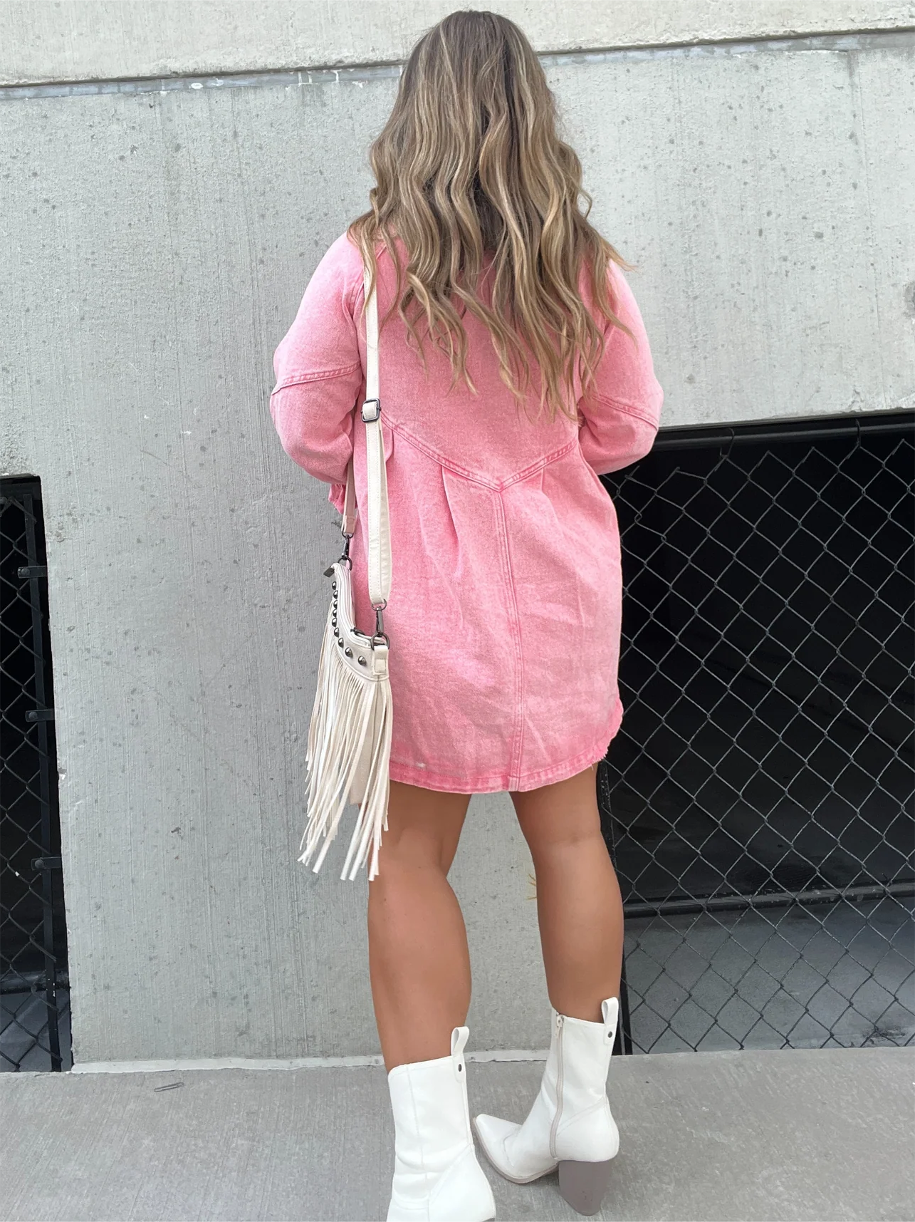Washed Denim Puff Sleeve Midi Dress