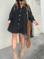 Washed Denim Puff Sleeve Midi Dress