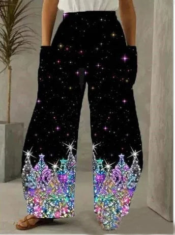Christmas Crown Print Casual Loose Pants