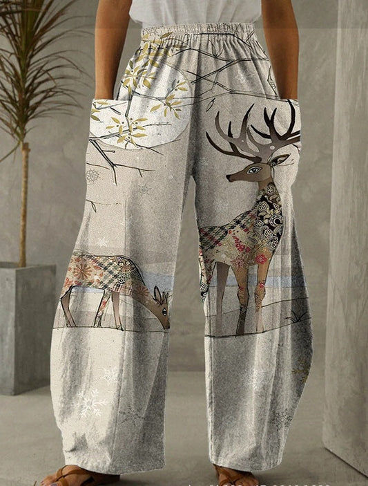 Christmas Deer Print Casual Loose Pants