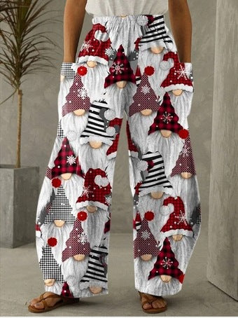 Christmas Hat Printed Casual Loose Pants
