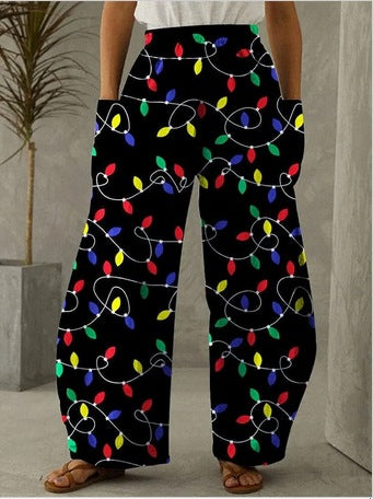 Christmas Leaf Print Casual Loose Pants