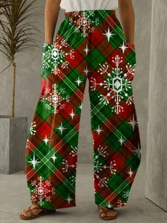 Christmas Snowflake Plaid Printed Casual Loose Pants
