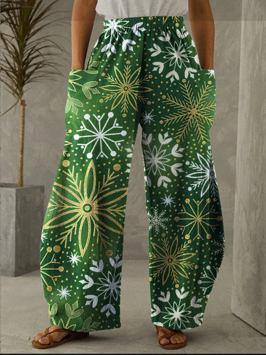 Christmas Snowflake Printed Casual Loose Pants
