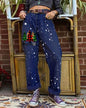 Christmas Tree Printed Denim Wide Leg Pants Denim Pants